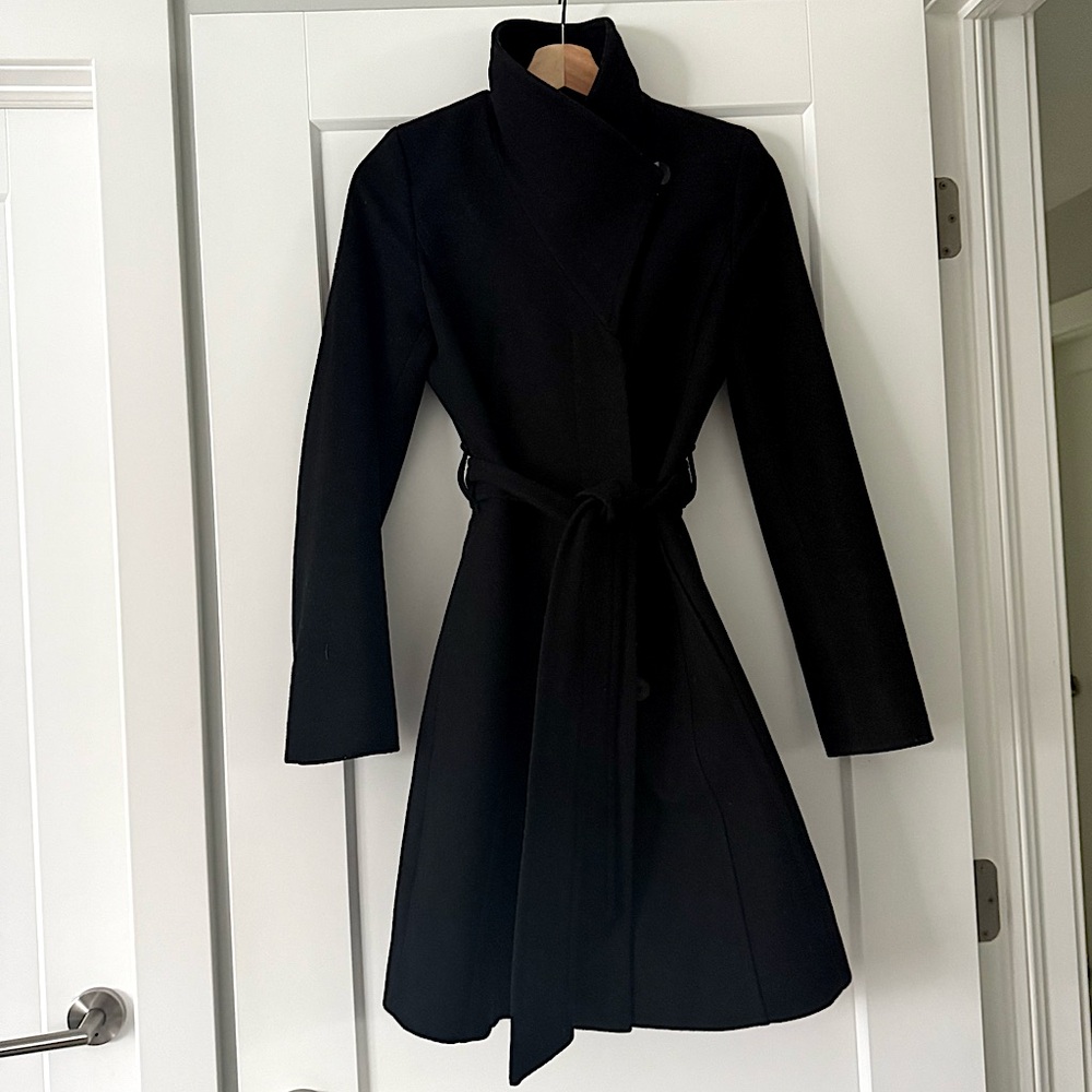 Babaton Black Wool Belted Wrap Coat